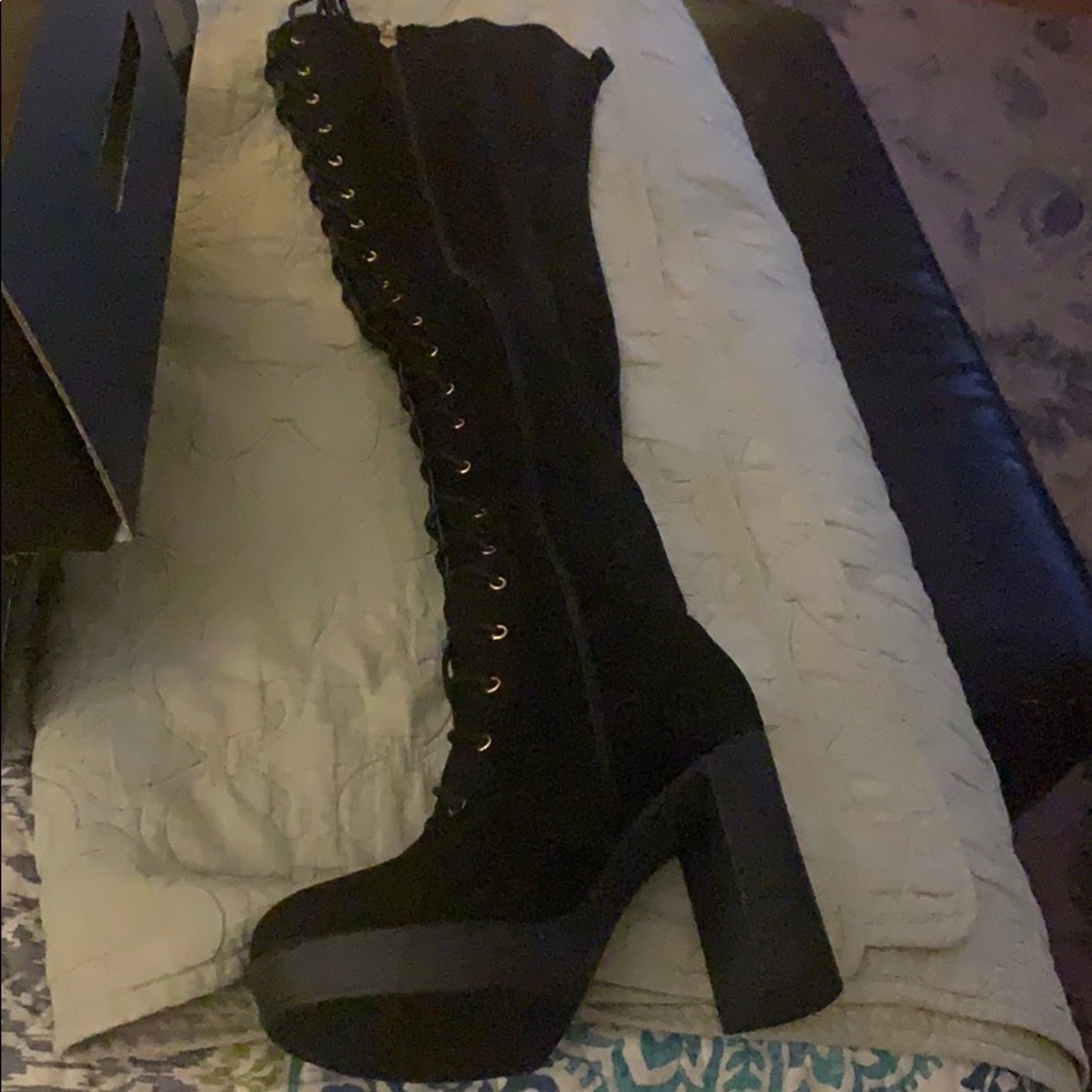 NEW thigh high zip black boots